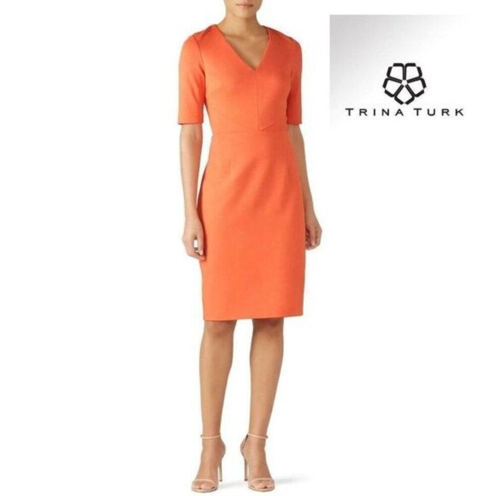Trina Turk Women's Locale Elbow Sleeve V Neck Midi Dress‎